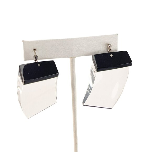 Laurent Guillot Lucite Clear Designer France Earrings Post Back - Picture 4 of 9